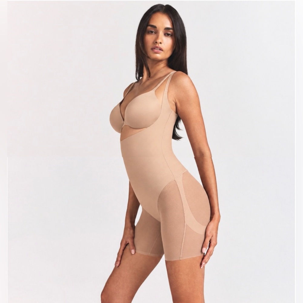 SKIMS Power Mesh Zoned Open Bust Mid Thigh Bodysuit